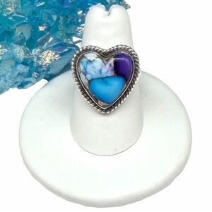 Ice Blue Kingman Turquoise Heart Shaped Ring Size 7 Solid 925 Sterling Silver